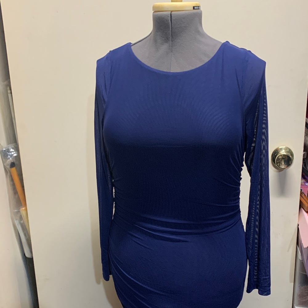 Zara Navy Ruched Long Sleeve Dress